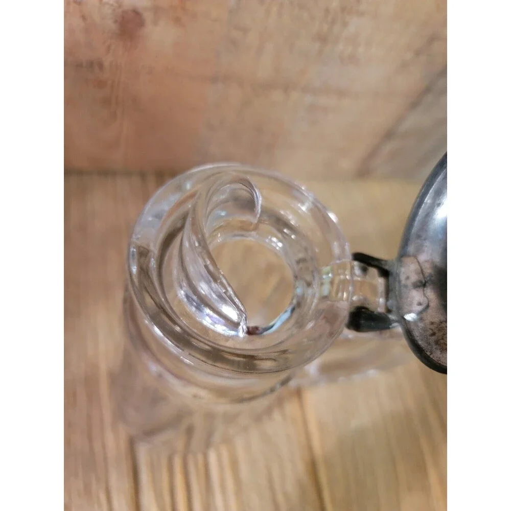Vintage GLASS Lidded Lid Syrup Pitcher Ribbed Columns